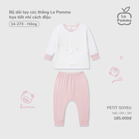 LP - Bộ dài tay cúc thẳng La Pomme họa tiết nhí cách điệu - Hồng - SS25.T8A - Hồng - Newborn