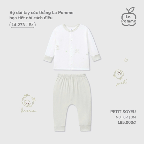 LP - Bộ dài tay cúc thẳng La Pomme họa tiết nhí cách điệu - Be - SS25.T8A