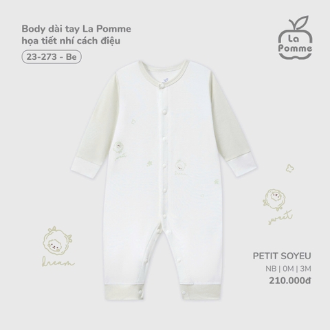LP - Body dài tay La Pomme họa tiết nhí cách điệu - Be - Newborn - SS25.T8A