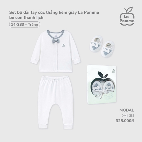 LP - Set bộ dài tay cúc thẳng kèm giày La Pomme bé con thanh lịch - Trắng - 3-6M - SS25.T8A