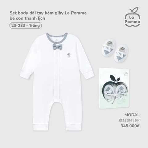 LP - Set body dài tay kèm giày La Pomme bé con thanh lịch - Trắng - 3-6M - SS25.T8A