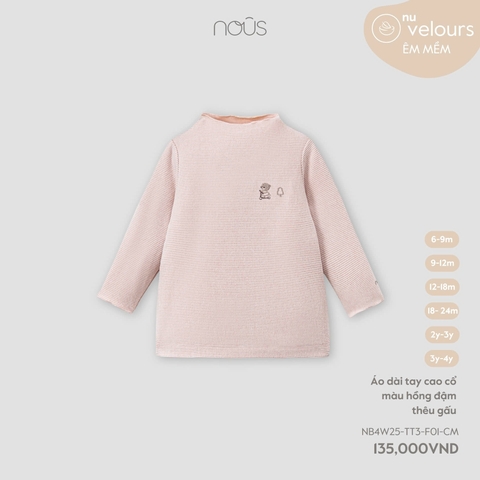 NOUS - Áo dài tay cao cổ màu hồng đậm thêu gấu - SS25.T8A