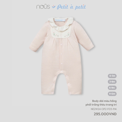 NOUS - Body dài màu hồng phối trắng thêu trang trí - SS25.T8A - trắng thêu trang trí - 3-6M