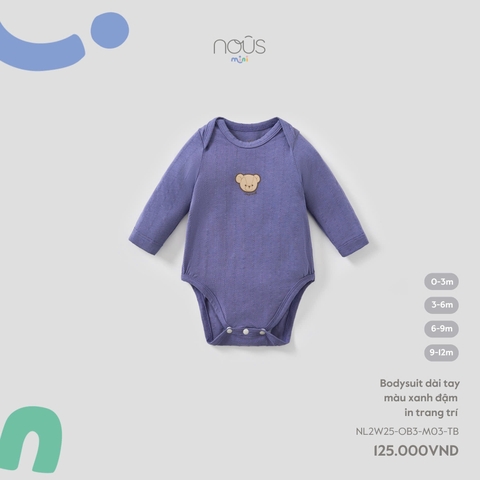 NOUS MINI - Body chip dài tay màu xanh đậm in trang trí - SS25.T8B