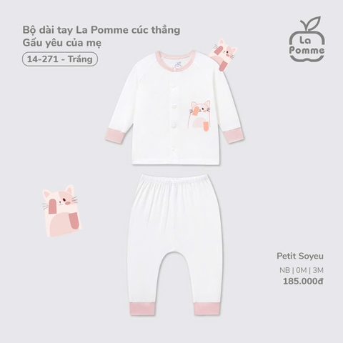 LP - Bộ dài tay La Pomme cúc thẳng Gấu yêu của mẹ - Trắng - SS25.T9B - Trắng - 3-6M