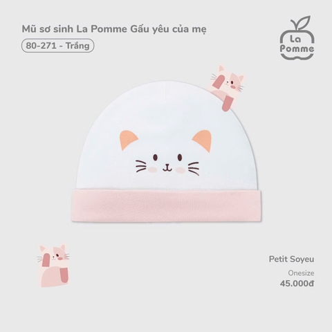 LP - Mũ sơ sinh La Pomme Gấu yêu của mẹ - Trắng - FS - SS25.T9B
