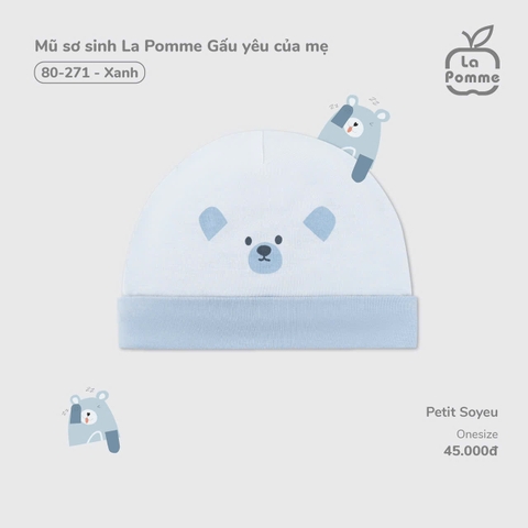 LP - Mũ sơ sinh La Pomme Gấu yêu của mẹ - Xanh - FS - SS25.T9B