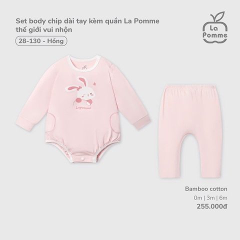 LP - Set body chip dài tay kèm quần La Pomme thế giới vui nhộn - Hồng - SS25.T9B