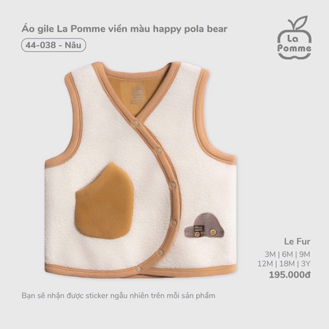 LP - Áo gile La Pomme viền màu happy pola bear - Nâu - SS25.T9B