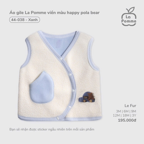LP - Áo gile La Pomme viền màu happy pola bear - Xanh - SS25.T9B