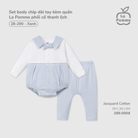LP - Set body chip dài tay kèm quần La Pomme phối cổ thanh lịch - Xanh - 6-9M - SS25.T9B