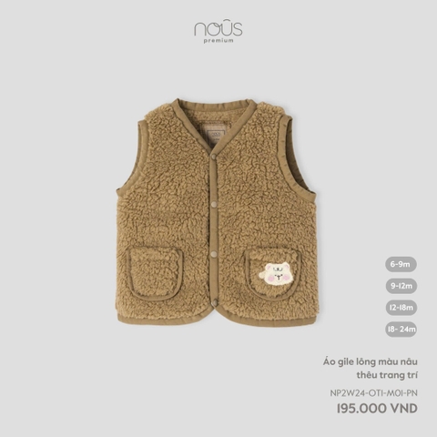 NOUS:-:Áo:gile:lông:màu:nâu:thêu:trang:trí:-:SS25.T9C:-:nâu:thêu:trang:trí:-:9-12M GGG