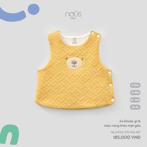 NOUS MINI- Áo khoác Gile màu vàng thêu mặt gấu - SS25.T10A