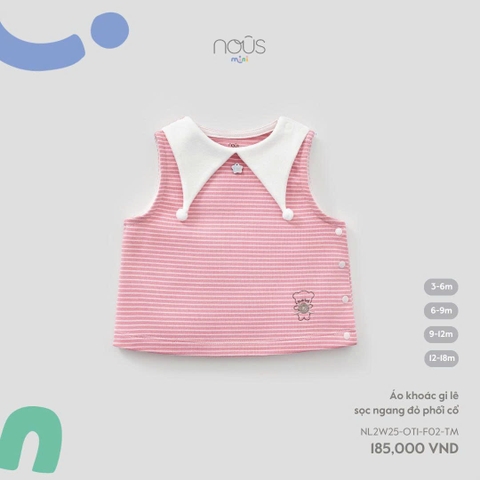 NOUS MINI- Áo khoác Gile sọc ngang đỏ phối cổ - SS25.T10A