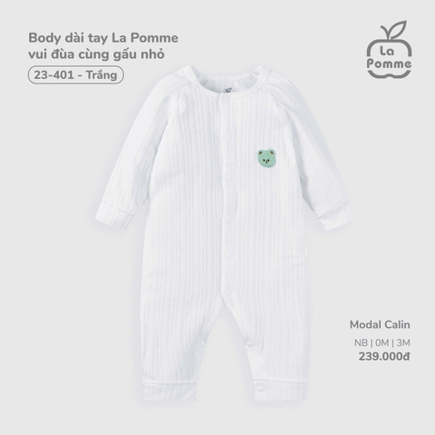LP S40 - Body dài tay La Pomme vui đùa cùng gấu nhỏ - Trắng - Newborn - SS25.T10B