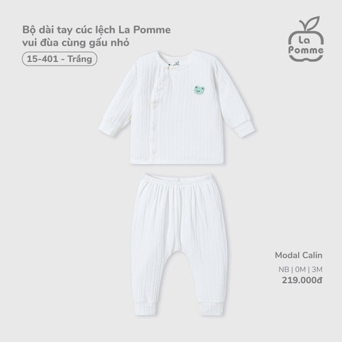 LP - Bộ dài tay cúc lệch La Pomme vui đùa cùng gấu nhỏ - Trắng - SS25.T10B