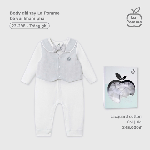LP - Body dài tay La Pomme bé vui khám phá - Trắng ghi - 0-3M - SS25.T10B