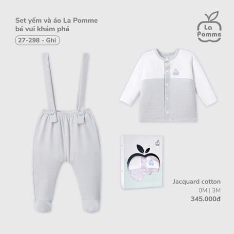 LP S40 - Set yếm và áo La Pomme bé vui khám phá - Ghi - 0-3M - SS25.T10B