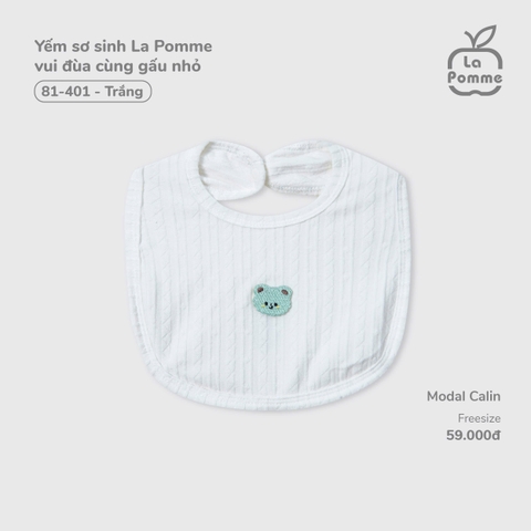 LP - Yếm sơ sinh La Pomme vui đùa cùng gấu nhỏ - Trắng - SS25.T10B