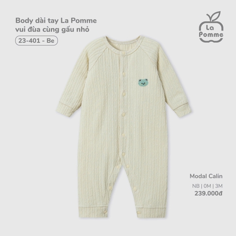 LP - Body dài tay La Pomme vui đùa cùng gấu nhỏ - Be - Newborn - SS25.T10B