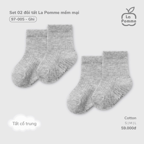 LP - Set 02 đôi tất La Pomme mềm mại - Ghi - SS25.T10B