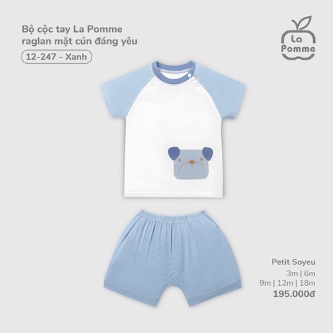 LP - Bộ cộc tay La Pomme raglan mặt cún đáng yêu - Xanh - SS25.T10B