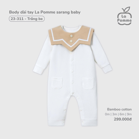 LP - Body dài tay La Pomme sarang baby - Trắng be - 0-3M - SS25.T10B