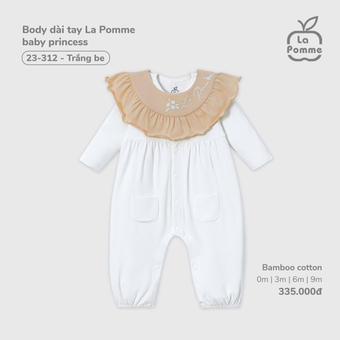 LP S40 - Body dài tay La Pomme baby princess - Trắng be - 3-6M - SS25.T10B