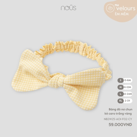 NOUS - Băng đô nơ chun kẻ caro trắng vàng - S - SS25.T10A