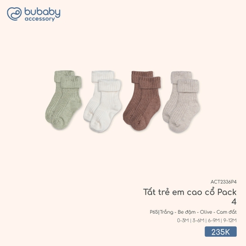 BU S30 - Tất trẻ em cao cổ Baby - ACT2336P4 - Trắng + Be đậm + Olive + Cam đất - 3-6M - SS25.T10C