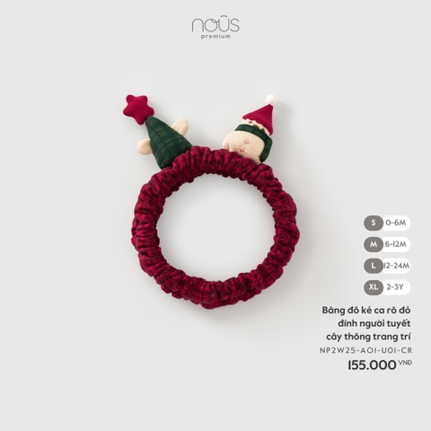NOUS S10 - Băng đô kẻ ca rô đỏ đính người tuyết cây thông trang trí - S - SS25.XMAS