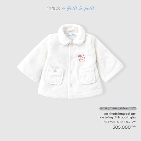 NOUS - Áo khoác lông dài tay màu trắng đính patch gấu - 18-24M - SS25.T11A