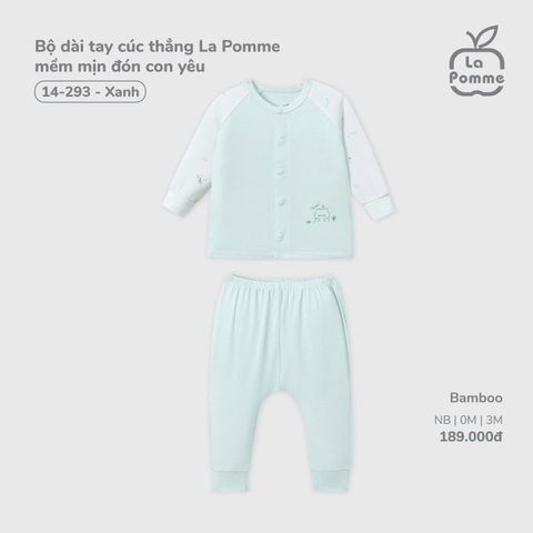 LP - Bộ dài tay cúc thẳng La Pomme mềm mịn đón con yêu - Xanh - 3-6M - SS25.T11B