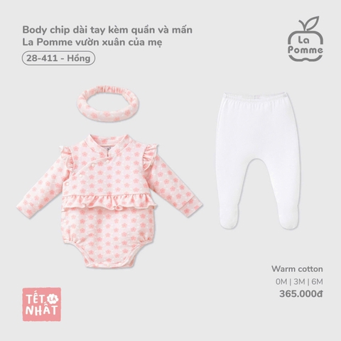 LP - Body chip dài tay kèm quần và mấn La Pomme vườn xuân của mẹ - Hồng - 0-3M - SS25.TET