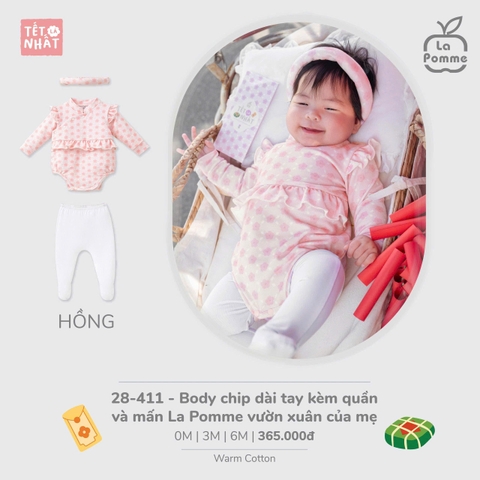 LP - Body chip dài tay kèm quần và mấn La Pomme vườn xuân của mẹ - Hồng - 0-3M - SS25.TET