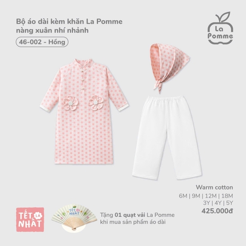 LP S10 - Bộ áo dài kèm khăn La Pomme nàng xuân nhí nhảnh - Hồng - 3-4Y - SS25.TET
