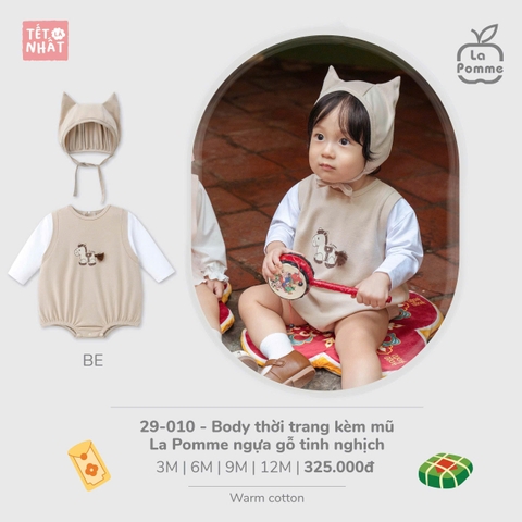 LP - Body thời trang kèm mũ La Pomme ngựa gỗ tinh nghịch - Be - 12-18M - SS25.TET