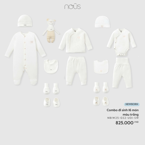 NOUS - Combo đi sinh 16 món màu trắng - Newborn - SS25.T12A