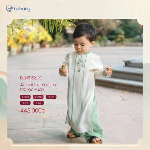 BU - Áo dài linen bé trai Mã lộc xuân - BLN3132LX - Kem + xanh rêu - 12-24M - SS25.TET