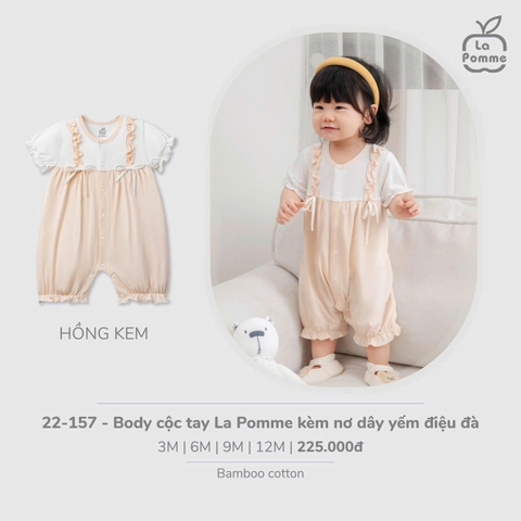 LP - Body cộc tay La Pomme kèm nơ dây yếm điệu đà - Hồng Kem - 6-9M - SS26.T1A