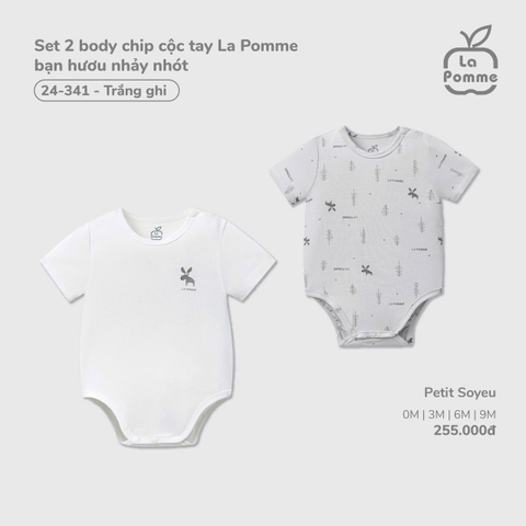 LP - Set 2 body chip cộc tay La Pomme bạn hươu nhảy nhót - Trắng Ghi - 0-3M - SS26.T1A