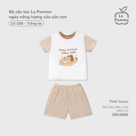 LP - Bộ cộc tay La Pomme ngày năng lượng của cún con - Trắng Be - 9-12M - SS26.T1A
