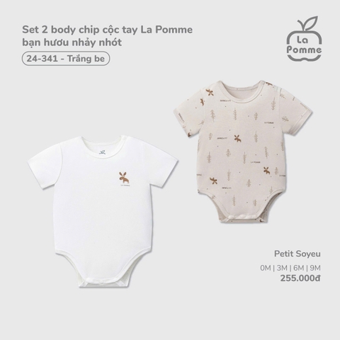 LP - Set 2 body chip cộc tay La Pomme bạn hươu nhảy nhót - Trắng Be - 6-9M - SS26.T1A