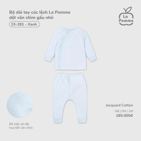 LP - Bộ dài tay cúc lệch La Pomme dệt vân chìm gấu nhỏ - Xanh - 3-6M - SS26.T1A