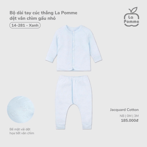 LP - Bộ dài tay cúc thẳng La Pomme dệt vân chìm gấu nhỏ - Xanh - 3-6M - SS26.T1A