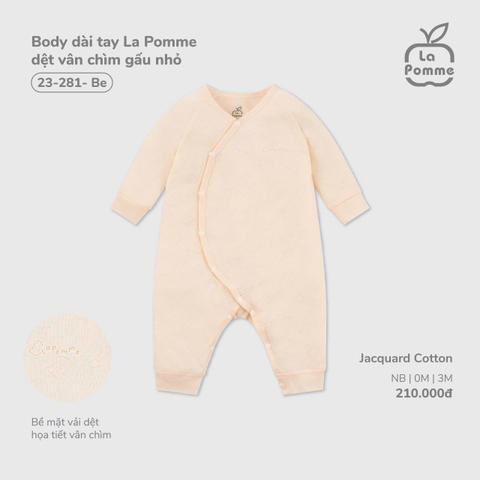 LP - Body dài tay La Pomme dệt vân chìm gấu nhỏ - Be - 0-3M - SS26.T1A