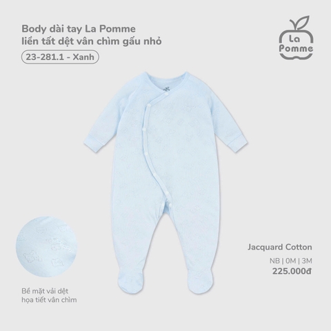 LP - Body dài tay La Pomme liền tất dệt vân chìm gấu nhỏ - Xanh - Newborn - SS26.T1A