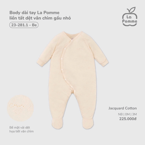LP - Body dài tay La Pomme liền tất dệt vân chìm gấu nhỏ - Be - 0-3M - SS26.T1A