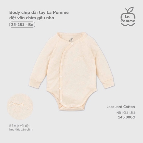 LP - Body chip dài tay La Pomme dệt vân chìm gấu nhỏ - Be - 0-3M - SS26.T1A