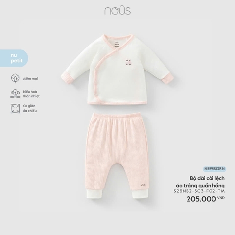NOUS - Bộ dài cài lệch áo trắng quần hồng -  - Newborn - SS26.T1A